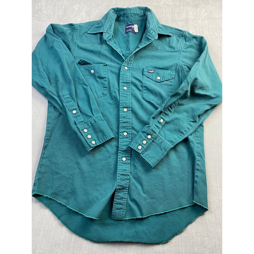 Vintage Wrangler Teal Green Western Pearl Snap Shirt Regular Fit 16-34 Cotton